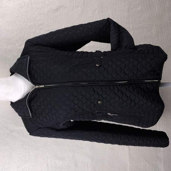 Giacca Black Quilted Long Sleeve Mid Length Zipper Front Medium Weight Jacket - Picture 16 of 16